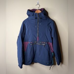 Vintage LL Bean Anorak Thinsulate Jacket 1/2 Zip Women’s S Navy Blue Colorblock